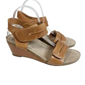 TAOS Reason Women's 11/42 Carmel Brown Leather Strap Wedge Sandal
